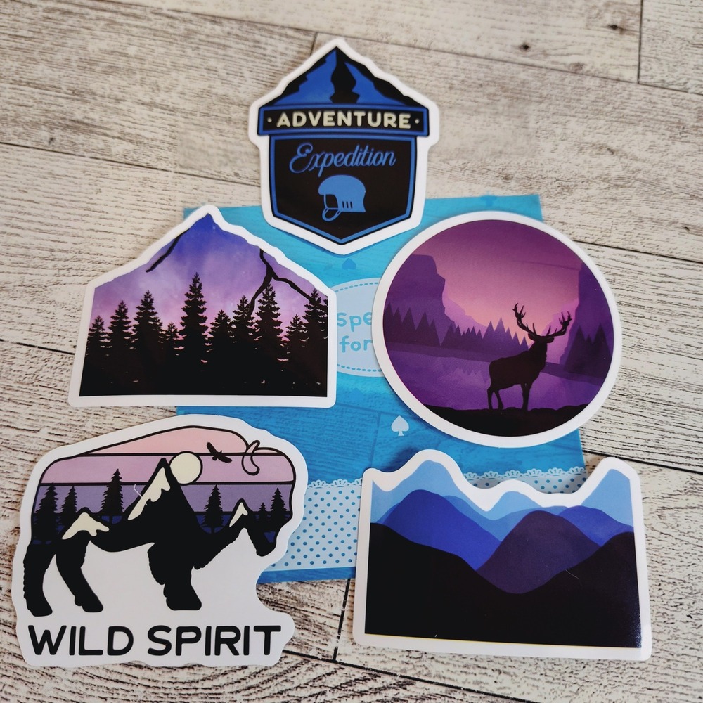 Adventure Stickers Expedition Outdoors Purple Blue Calm‎ Vibe Die Cut Set of 5